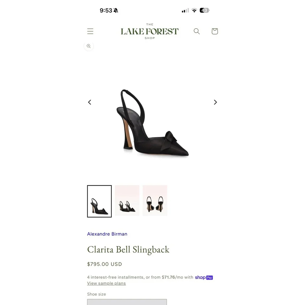 Alexandre Birman Black Satin Bow Pointed Toe Slingback Flared Heel Pumps 37